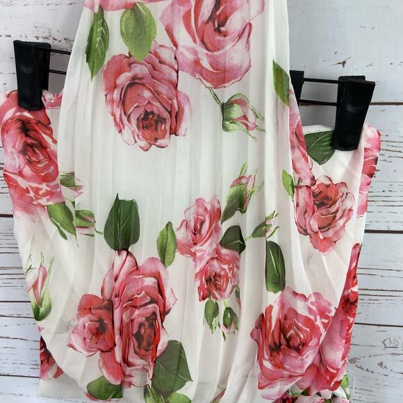 Windsor S White Pink Floral Chiffon Pleated Halter Backless Side Tie Blouse Top - Picture 4 of 8